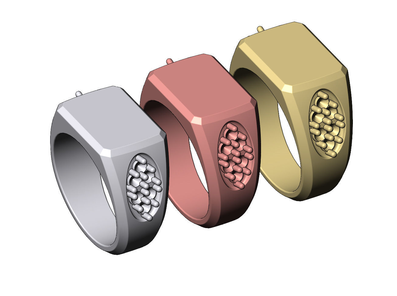 Blank rectangular diamond cluster shank signet US sizes 7 8 9 3D print model_5