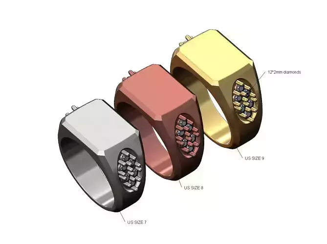 Blank rectangular diamond cluster shank signet US sizes 7 8 9