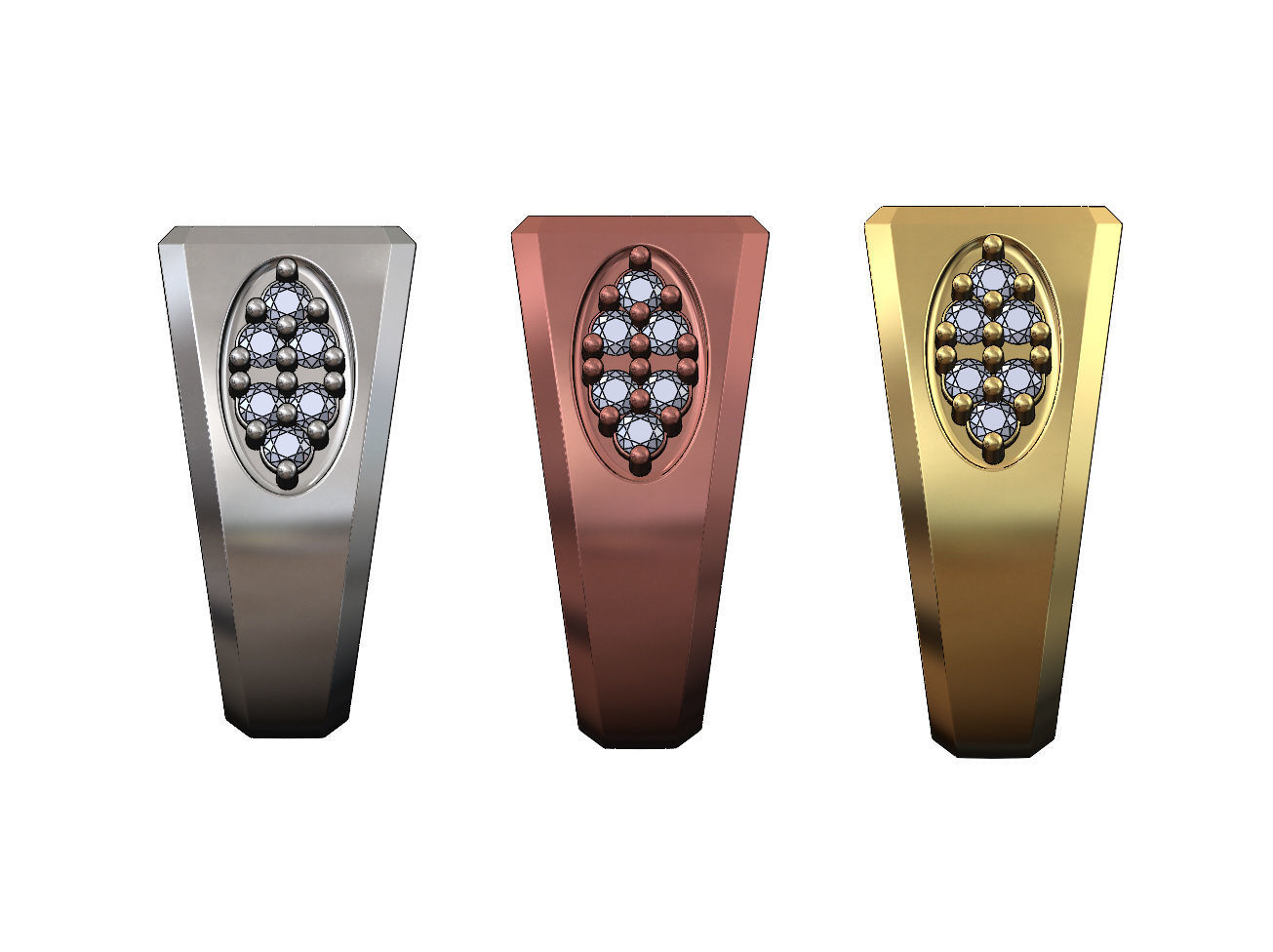 Blank rectangular diamond cluster shank signet US sizes 7 8 9 3D print model_1