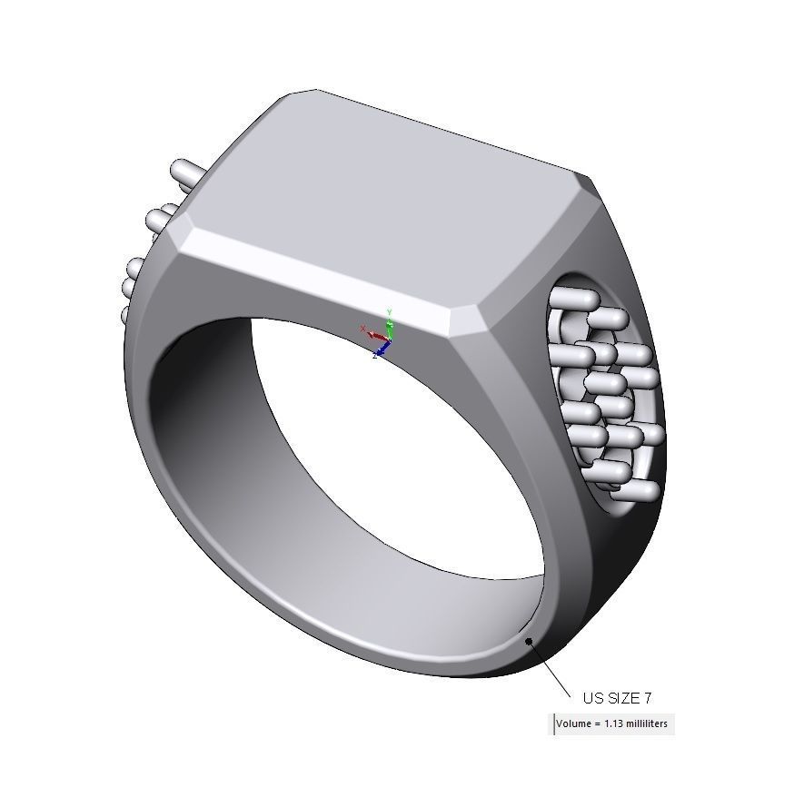 Blank rectangular diamond cluster shank signet US sizes 7 8 9 3D print model_10