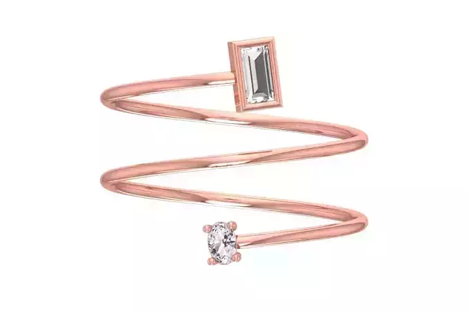 Solitaire Women Spiral Baguette Oval Stone Band Ring