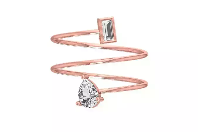 Solitaire Women Spiral Baguette Pear Stone Band Ring
