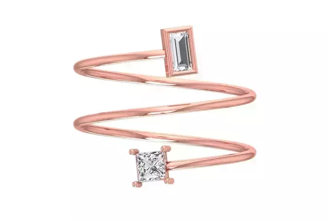 Solitaire Women Spiral Baguette Princess Stone Band Ring
