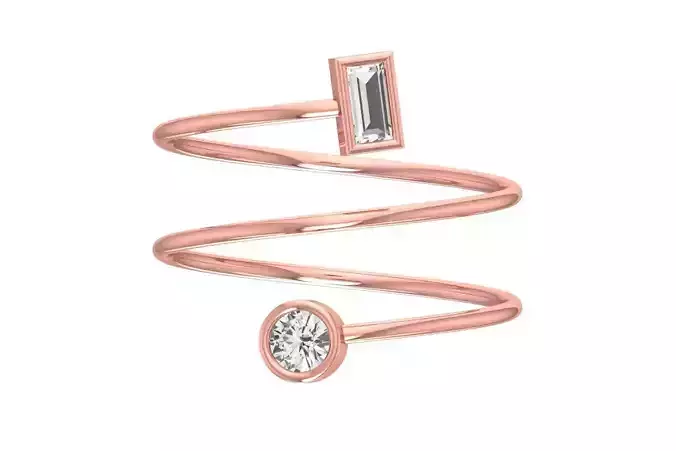 Solitaire Women Spiral Baguette Round Stone Band Ring