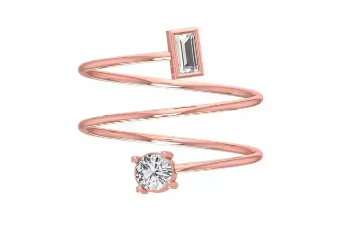 Solitaire Women Spiral Baguette Round Stone Band Ring