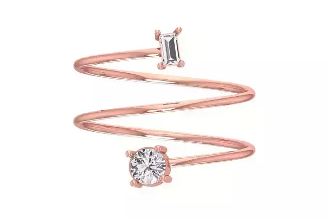 Solitaire Women Spiral Baguette Round Stone Band Ring