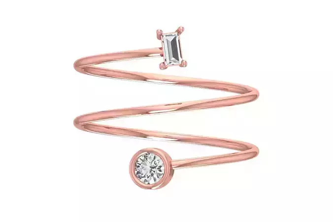 Solitaire Women Spiral Baguette Round Stone Band Ring