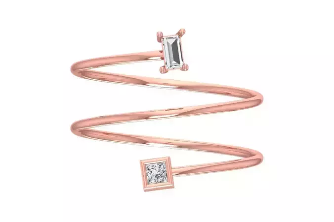 Solitaire Women Spiral Baguette Princess Stone Band Ring