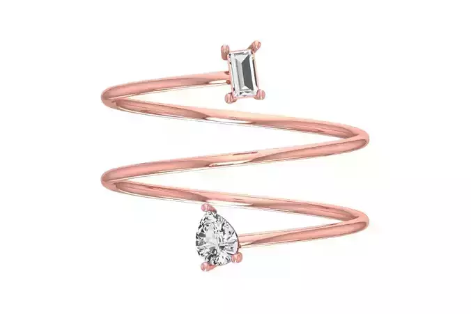 Solitaire Women Spiral Baguette Pear Stone Band Ring