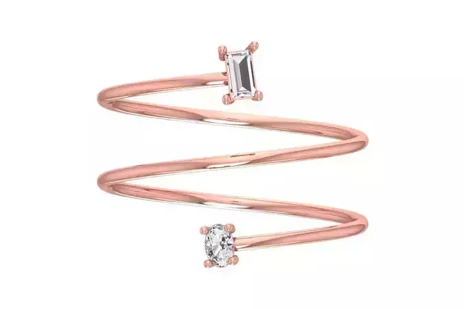 Solitaire Women Spiral Baguette Oval Stone Band Ring