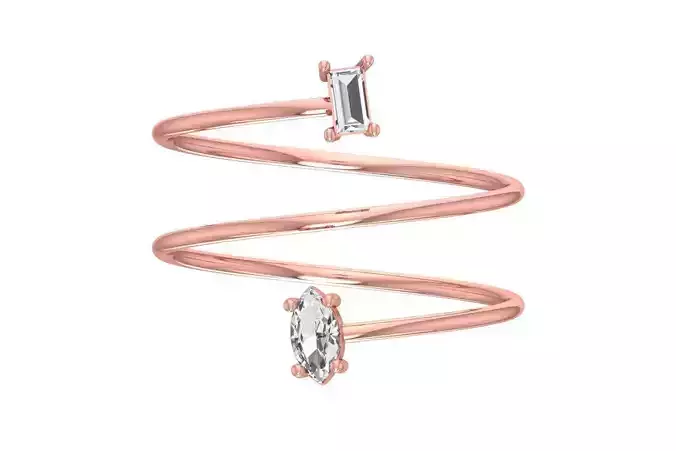 Solitaire Women Spiral Baguette Marquise Stone Band Ring