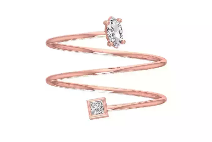 Solitaire Women Spiral Marquise Princess Stone Band Ring