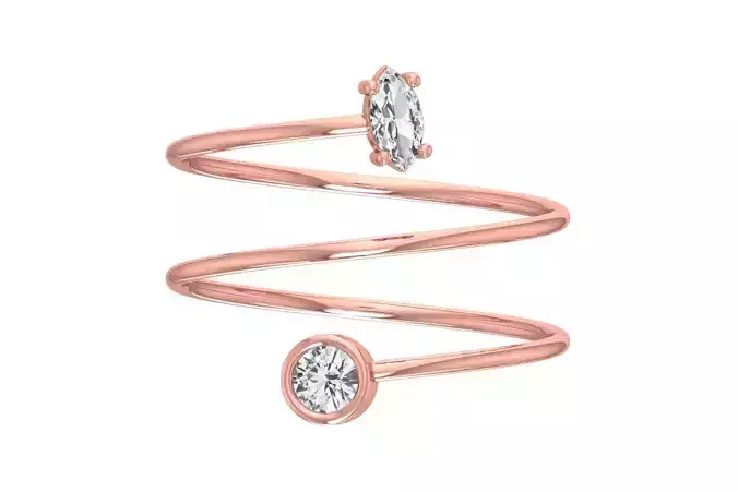 Solitaire Women Spiral Marquise Round  Stone Band Ring