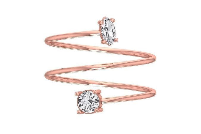 Solitaire Women Spiral Marquise Round Stone Band Ring 3D print model