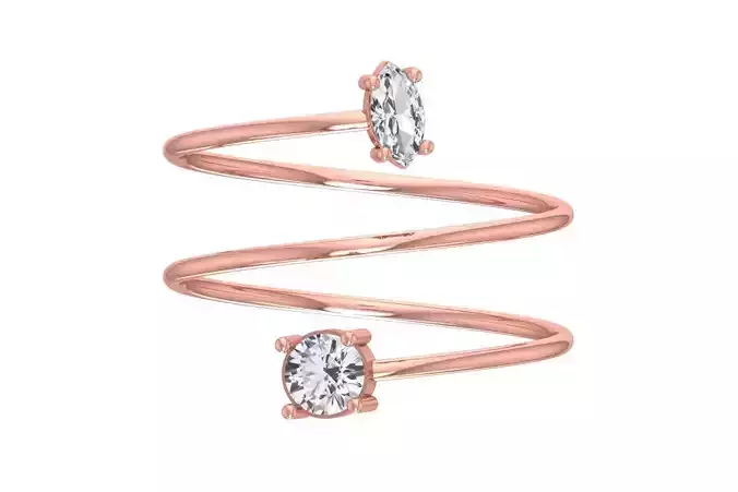 Solitaire Women Spiral Marquise Round Stone Band Ring