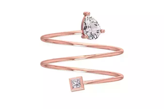 Solitaire Women Spiral Princess Pear Stone Band Ring