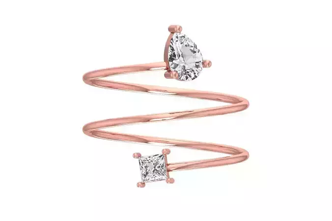Solitaire Women Spiral Princess Pear Stone Band Ring