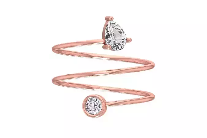 Solitaire Women Spiral Pear Round Band Ring