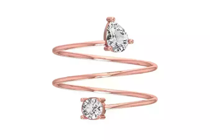 Solitaire Women Spiral Pear Round Band Ring