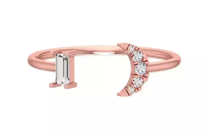Solitaire Women Half Moon Baguette Stone Band Ring