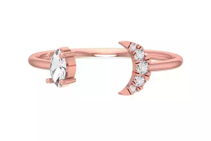 Solitaire Women Spiral Half Moon Marquise Stone Band Ring