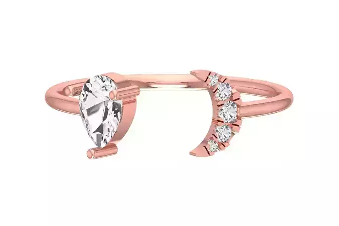 Solitaire Women Half Moon Pear Stone Band Ring