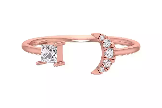 Solitaire Women Half Moon Princess Stone Band Ring