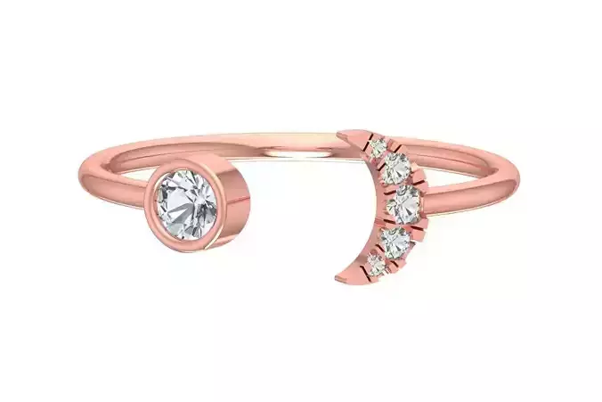 Solitaire Women Half Moon Round stone Band Ring