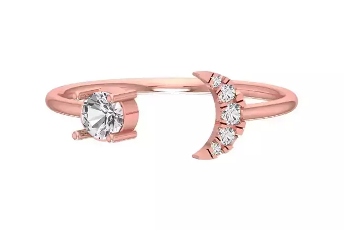 Solitaire Women Half Moon Round Stone Band Ring