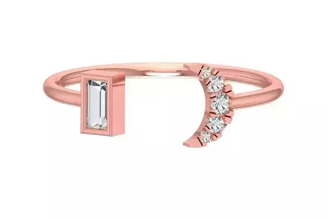 Solitaire Women Half Moon Baguette Stone Band Ring