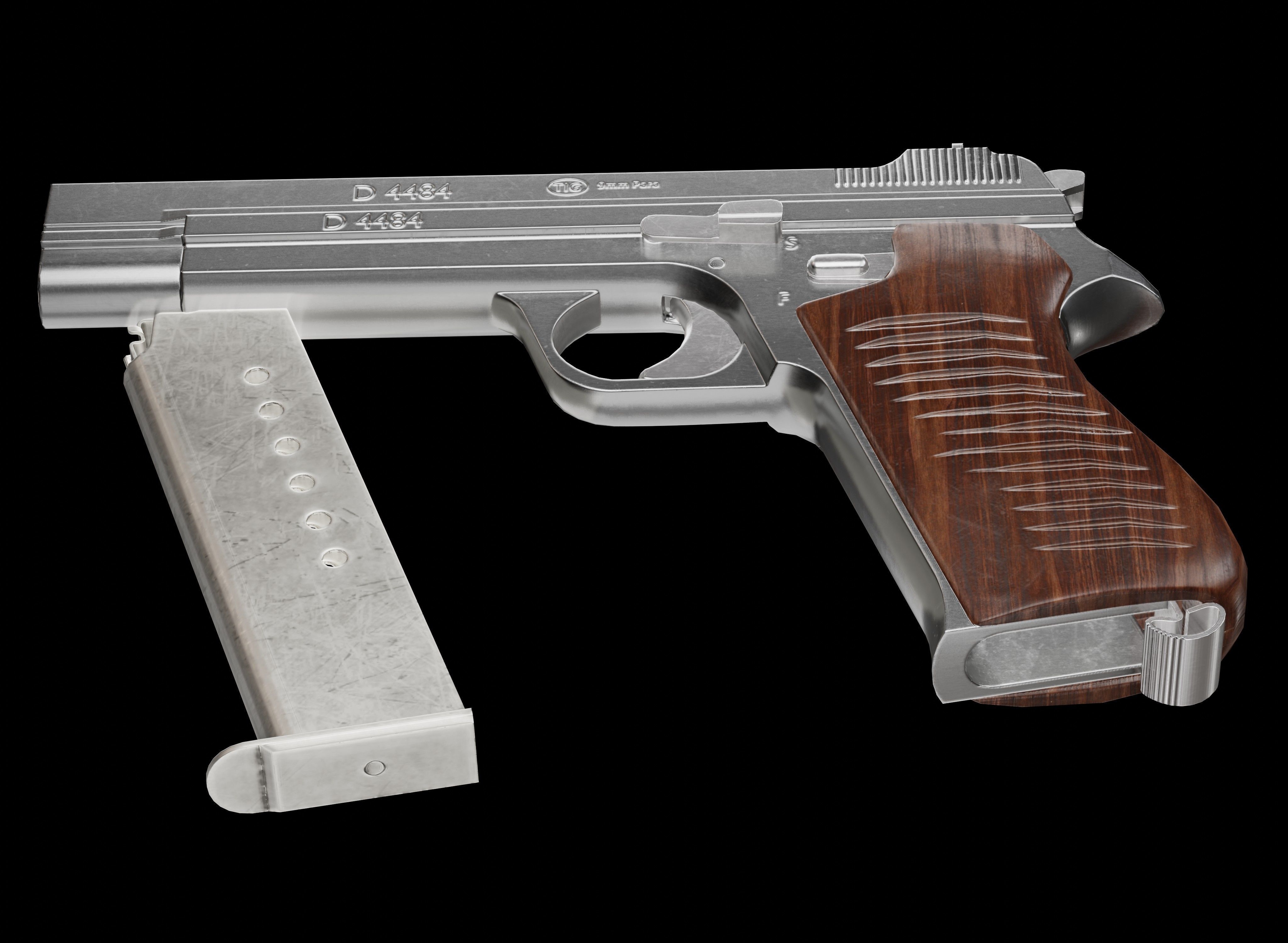 P210-BASED silver pistol Low-poly 3D model_4