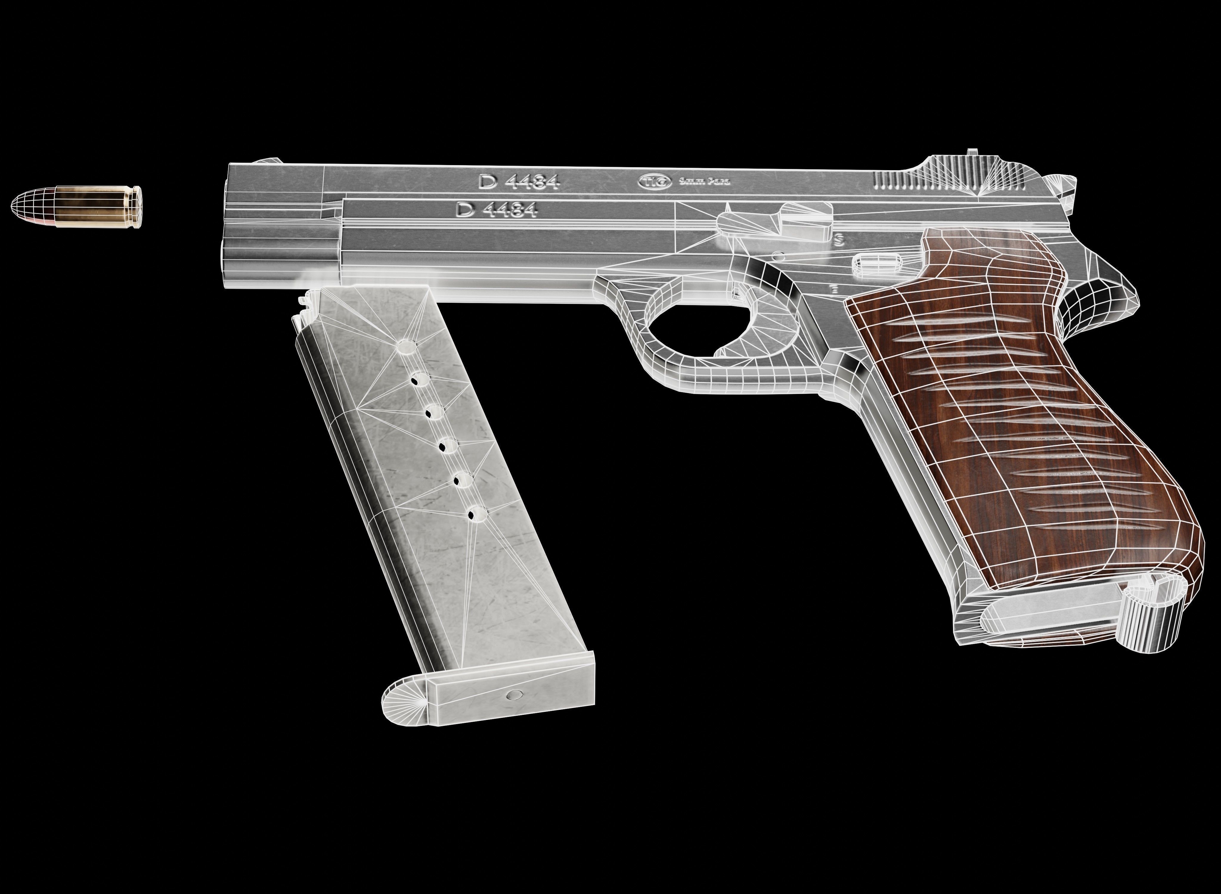 P210-BASED silver pistol Low-poly 3D model_9