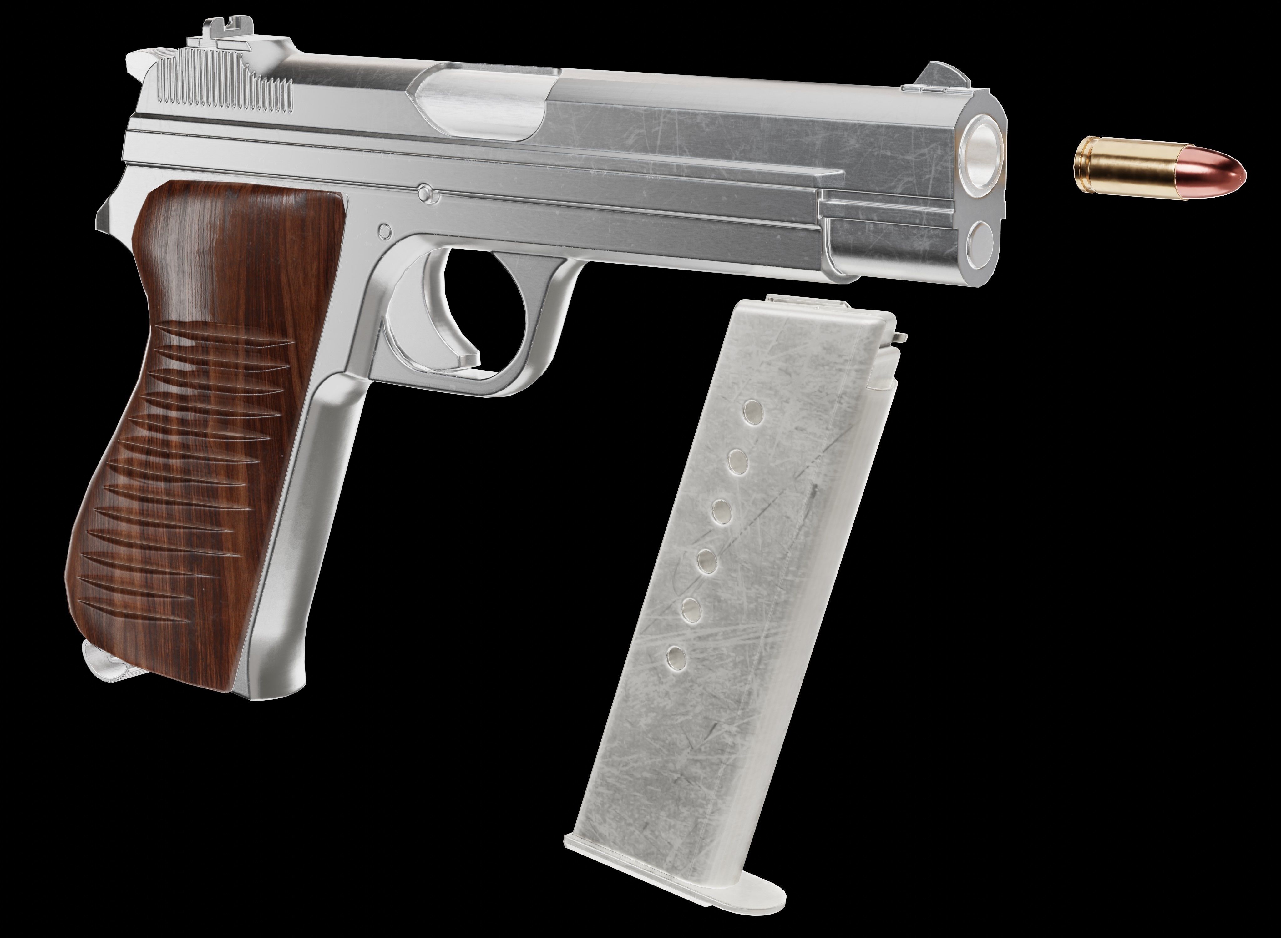 P210-BASED silver pistol Low-poly 3D model_3