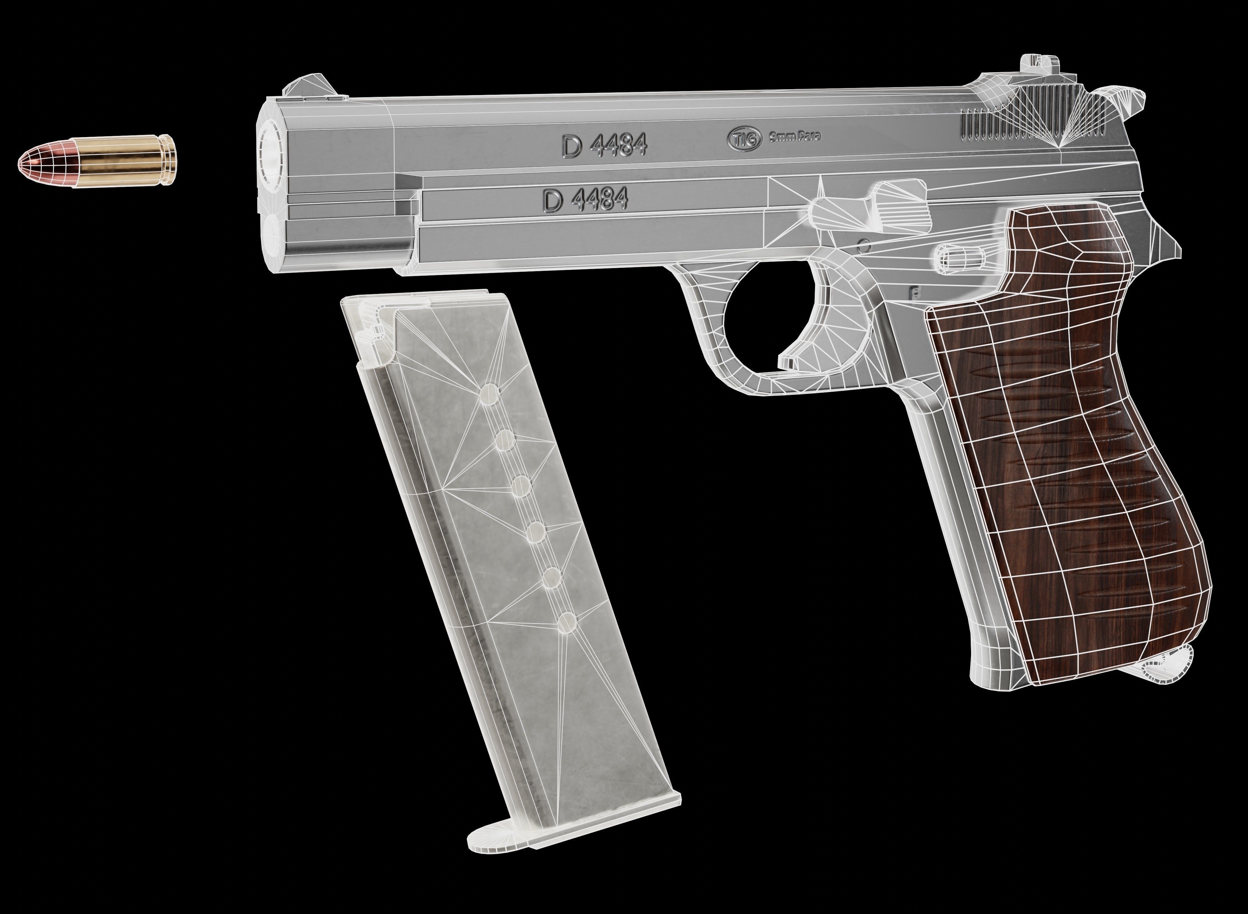 P210-BASED silver pistol Low-poly 3D model_6
