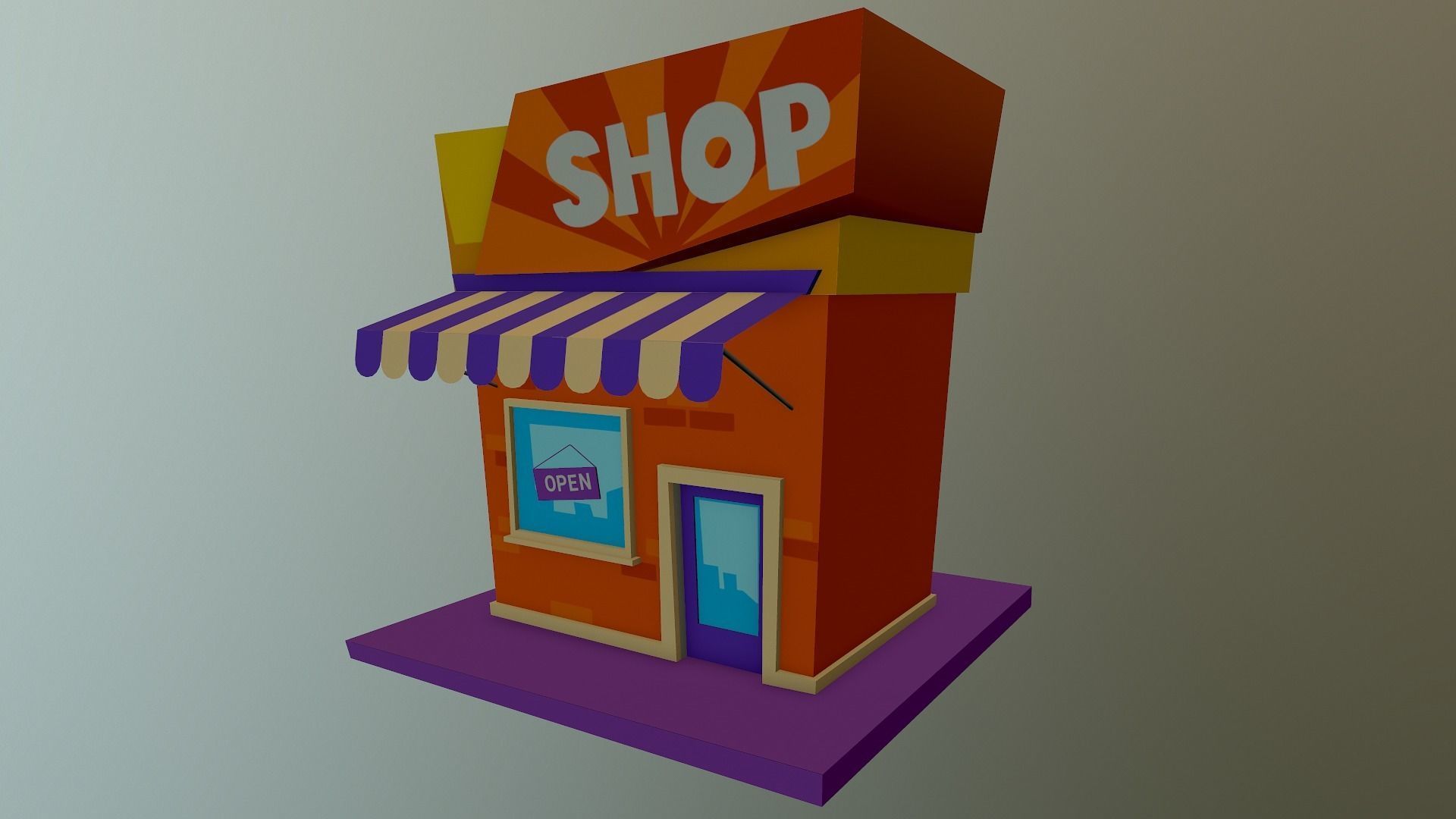 Cartoon Shop Building Low-poly 3D model_16