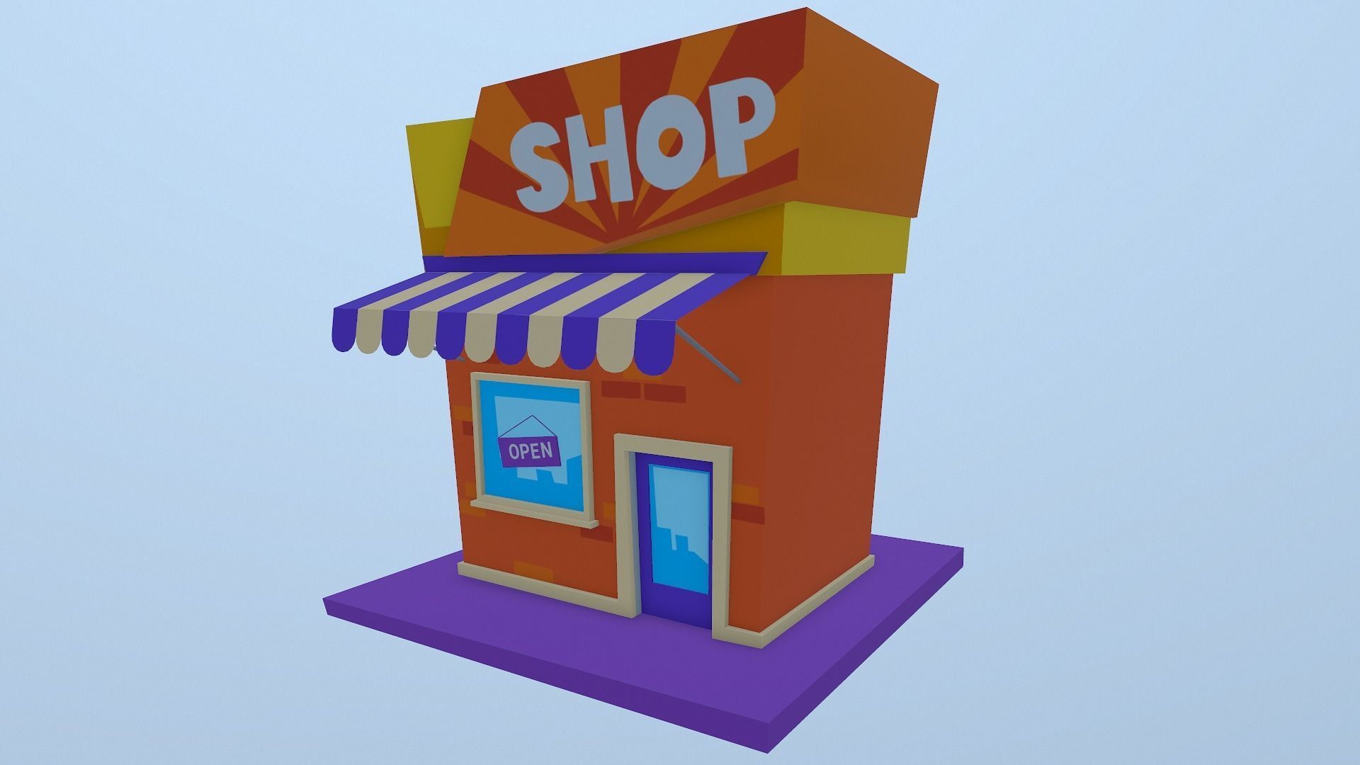 Cartoon Shop Building Low-poly 3D model_9