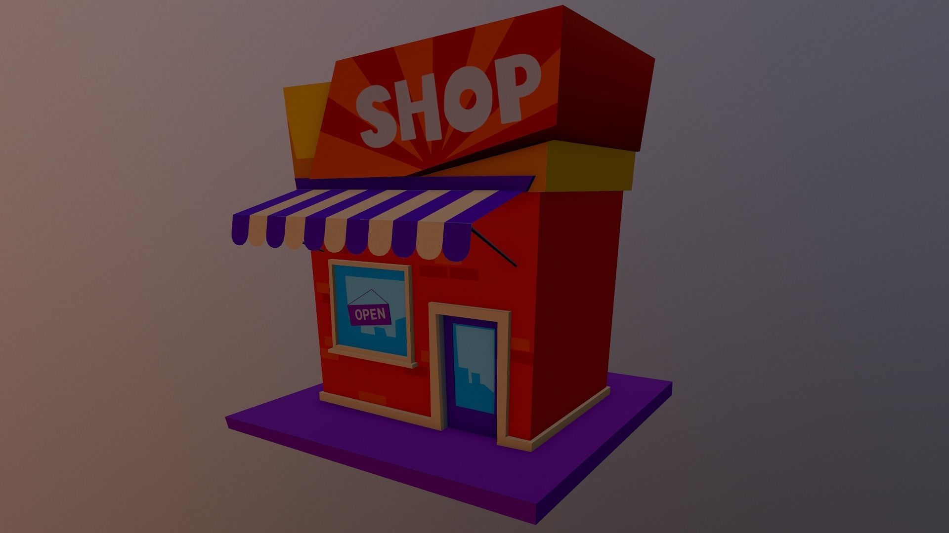 Cartoon Shop Building Low-poly 3D model_20
