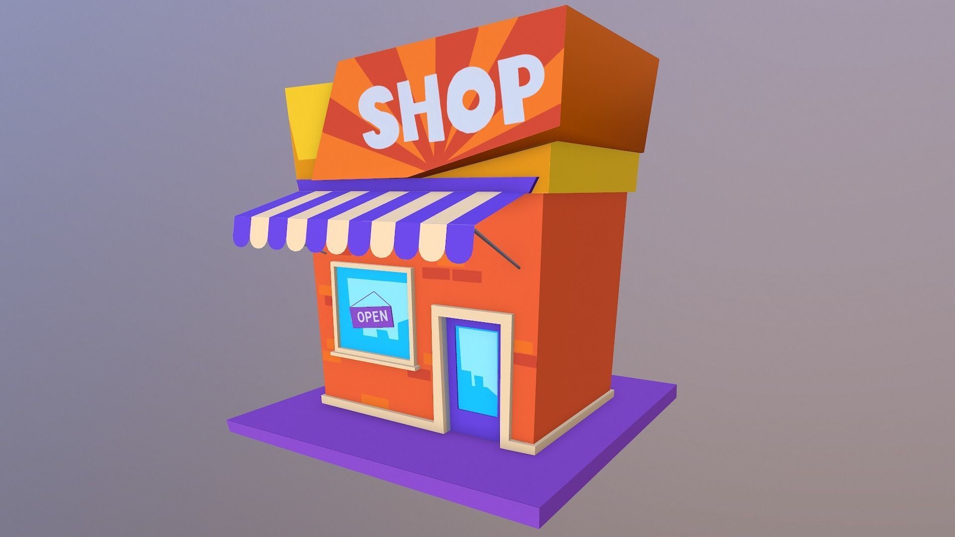 Cartoon Shop Building Low-poly 3D model_11