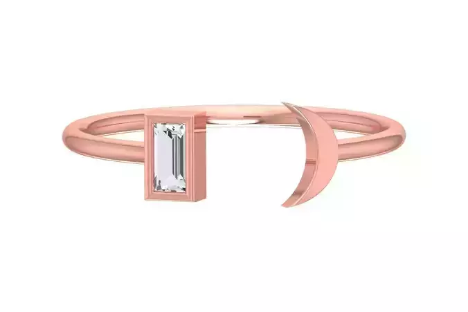 Solitaire Women Half Moon Baguette Stone Band Ring
