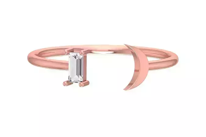Solitaire Women Half Moon Baguette Stone Band Ring
