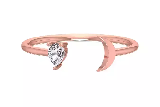 Solitaire Women Half Moon Pear Stone Band Ring