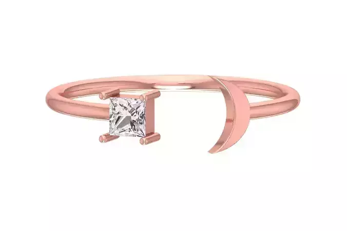 Solitaire Women Half Moon Princess Stone Band Ring