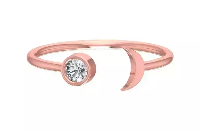 Solitaire Women Half Moon Round Stone Band Ring