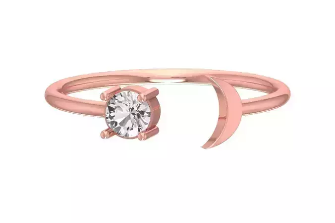 Solitaire Women Half Moon Round Stone Band Ring