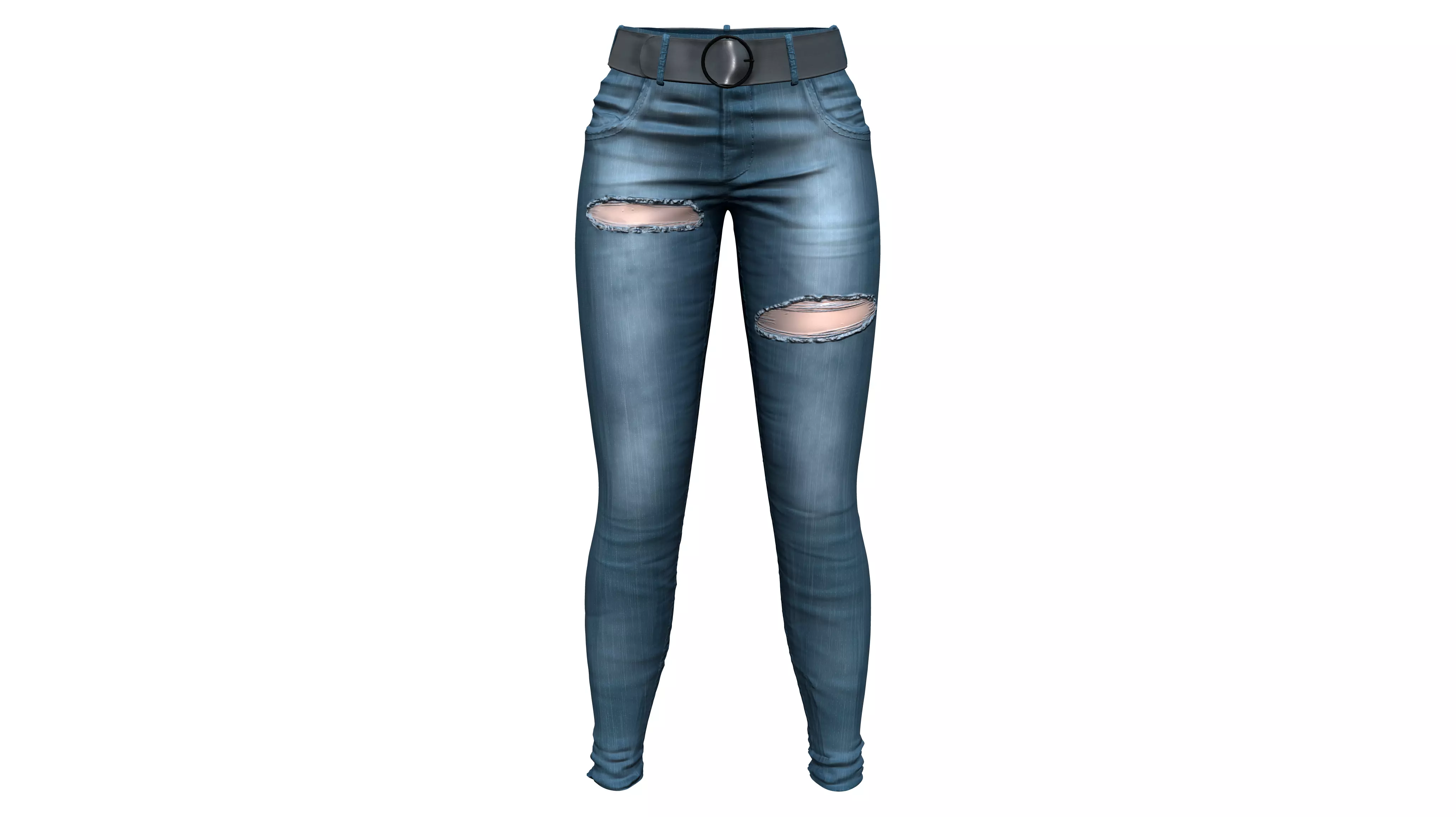 Tight Fit Blue Torn Jeans Denim Pants Low-poly 3D model
