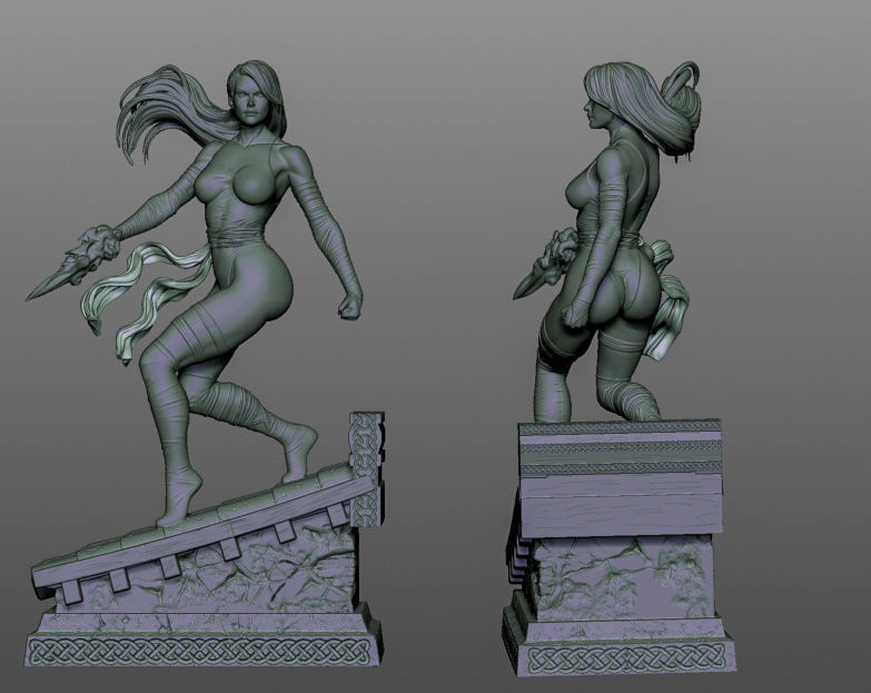 Psylocke woman holding sword 3D print model_9