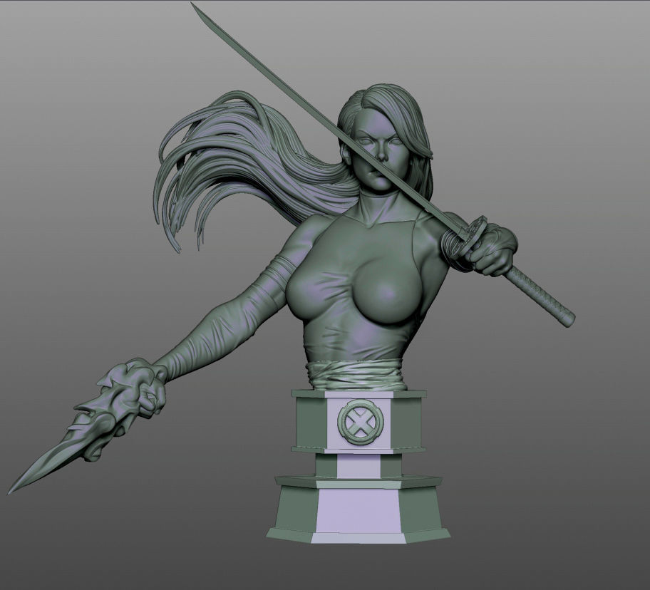 Psylocke woman holding sword 3D print model_11