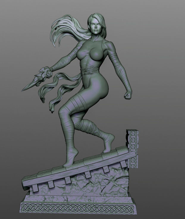 Psylocke woman holding sword 3D print model_8