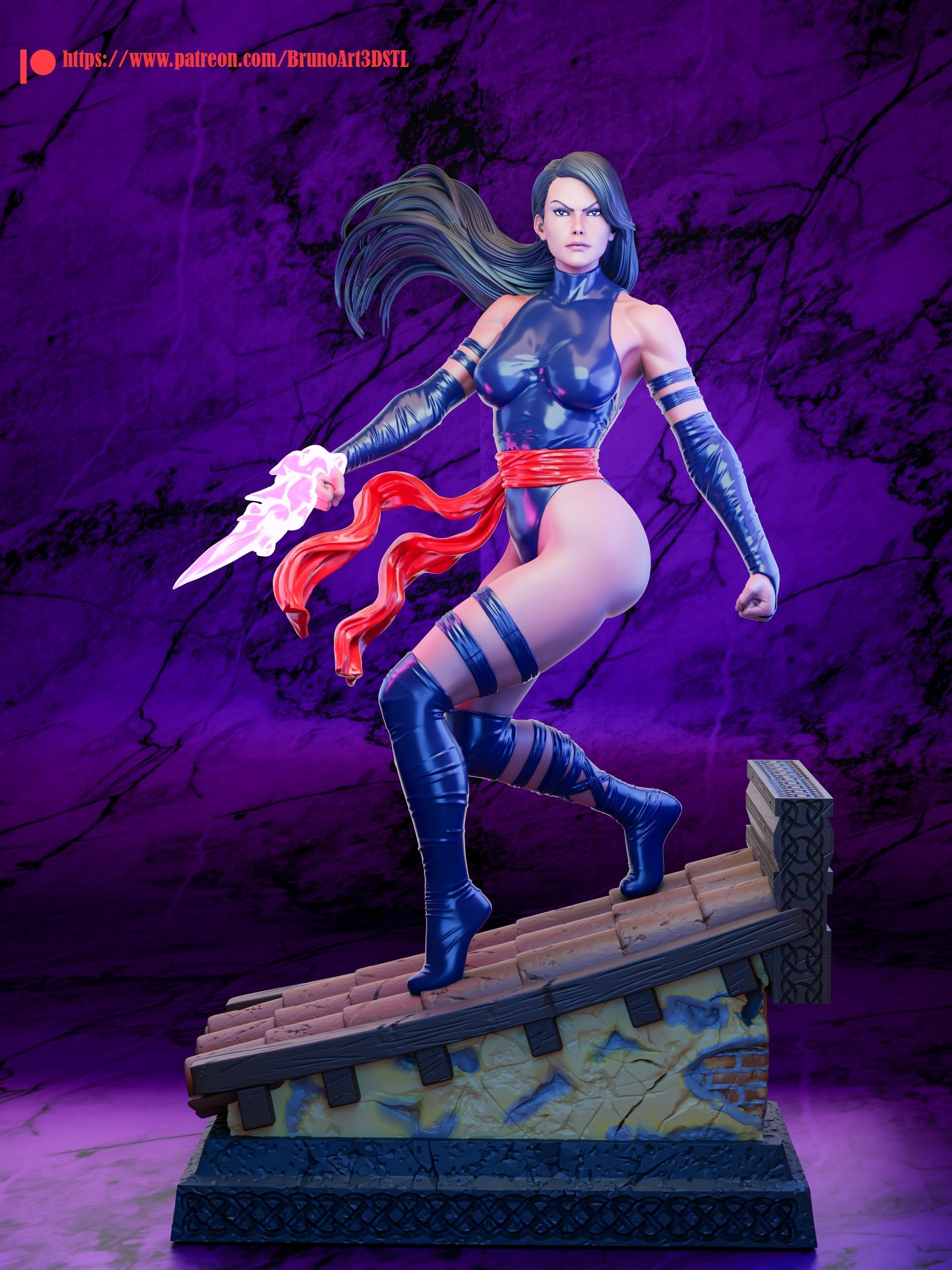 Psylocke woman holding sword 3D print model_14