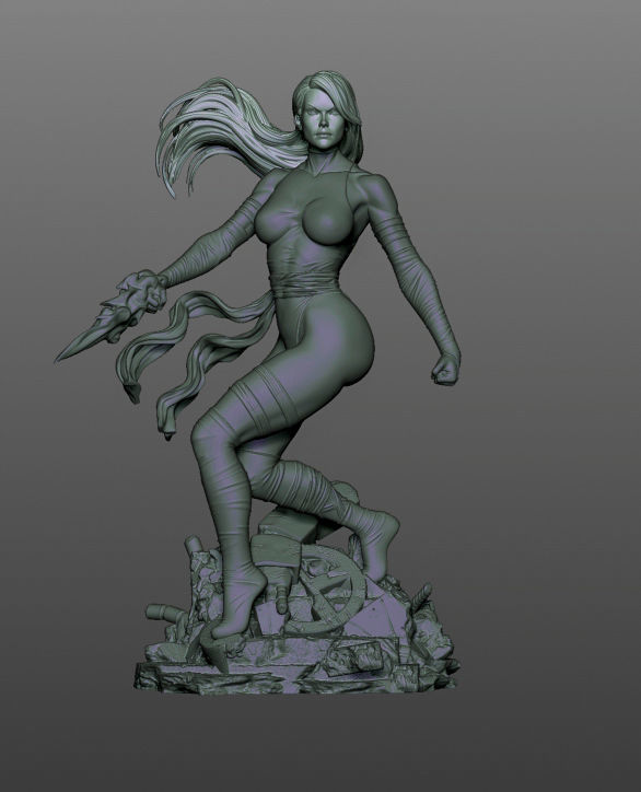 Psylocke woman holding sword 3D print model_10